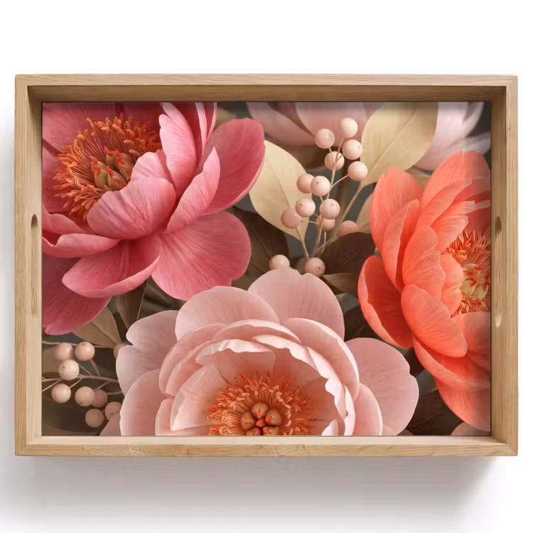 Tray - Flowers - Blossoms - Soft - Coral - Decoration — 1