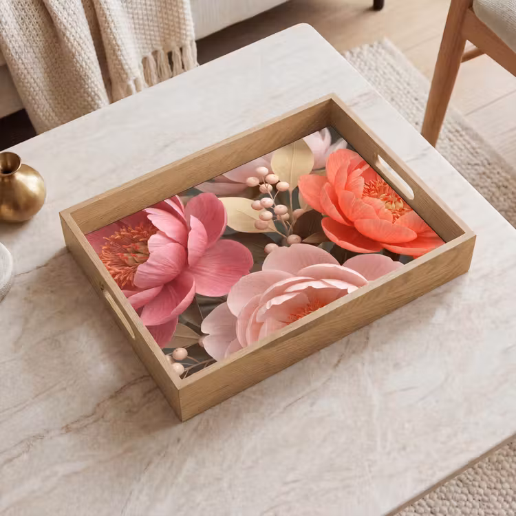 Tray - Flowers - Blossoms - Soft - Coral - Decoration — 2