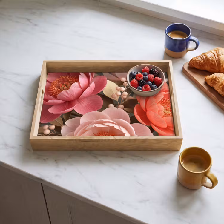 Tray - Flowers - Blossoms - Soft - Coral - Decoration — 3