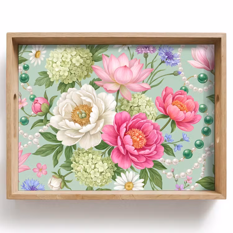 Tray - Flowers - Pattern - Botanical - Green — 1