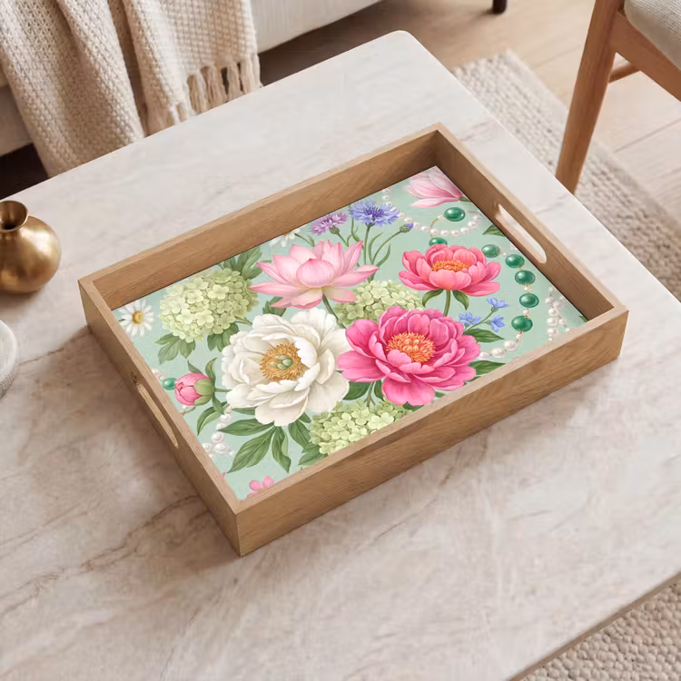 Tray - Flowers - Pattern - Botanical - Green — 2