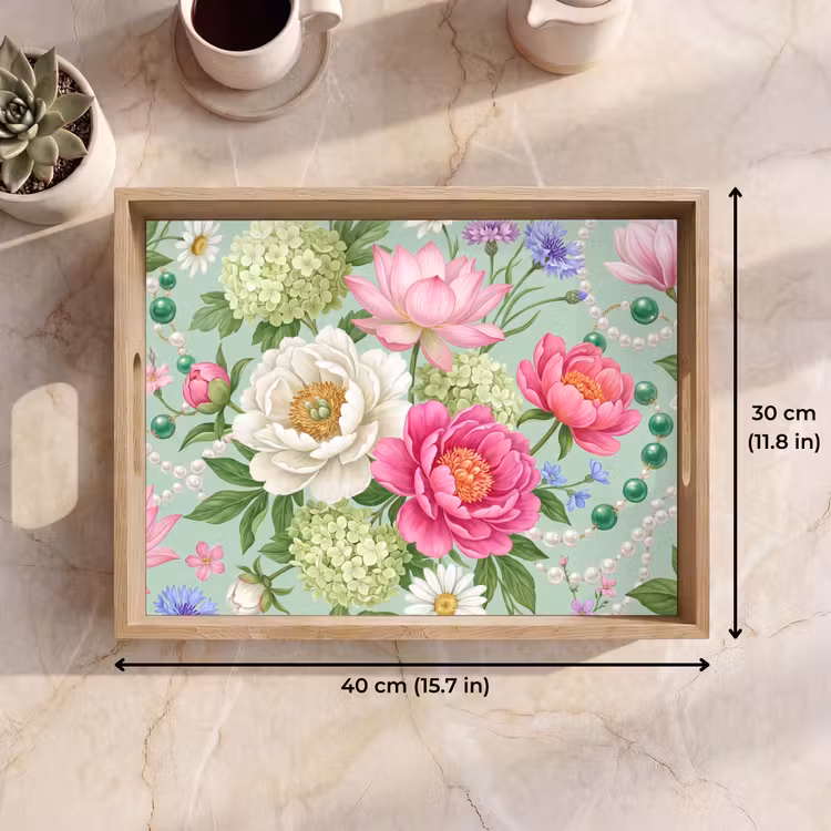 Tray - Flowers - Pattern - Botanical - Green — 7