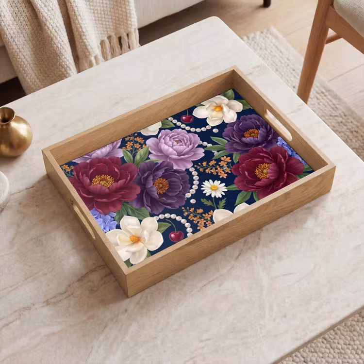 Tray - Flowers - Pearls - Decor - Modern - Blue — 2
