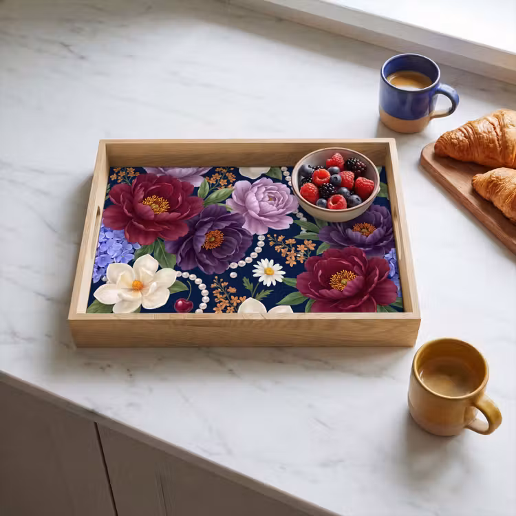 Tray - Flowers - Pearls - Decor - Modern - Blue — 3
