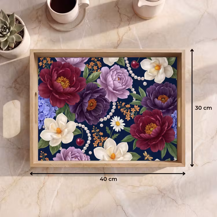 Tray - Flowers - Pearls - Decor - Modern - Blue — 8