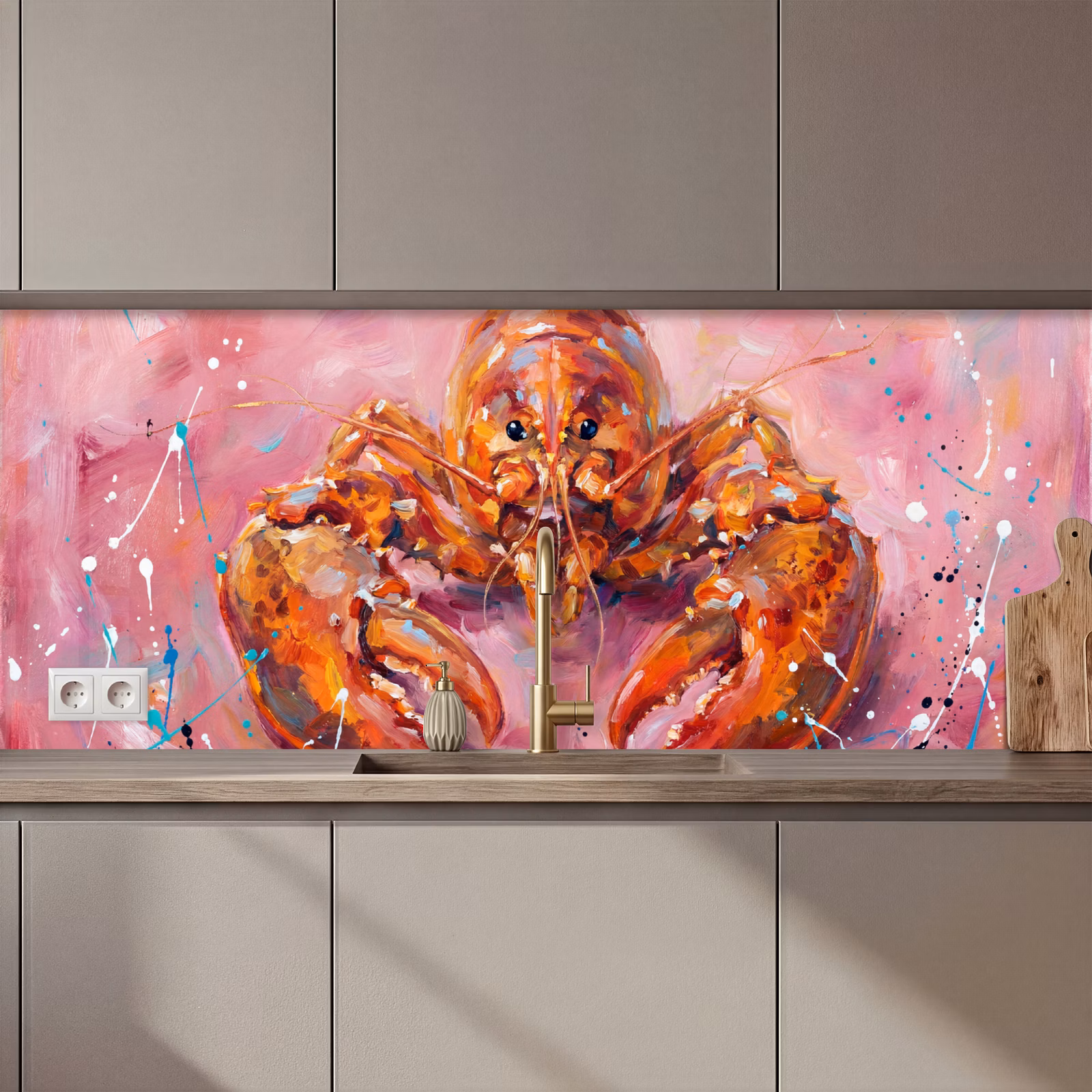 Kitchen splashback - Marine Life - Lobster - Spatters - Abstract - Pink — 1