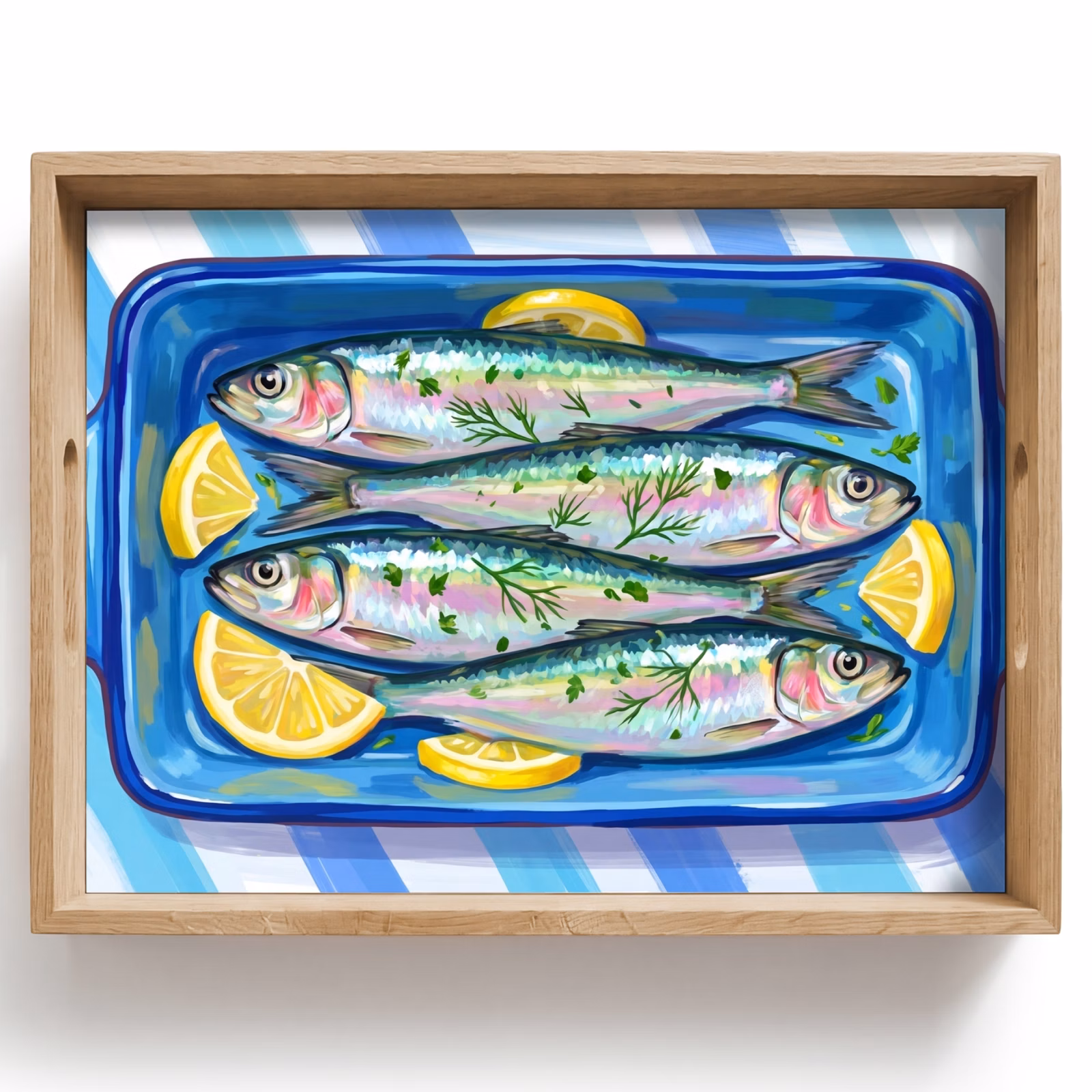 Tray - Fish - Lemon - Herbs - Food - Blue — 1