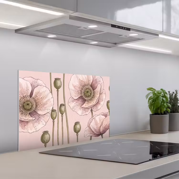 Kitchen splashback for hob - Flowers - Summer - Nature - Watercolor - Pink — 1