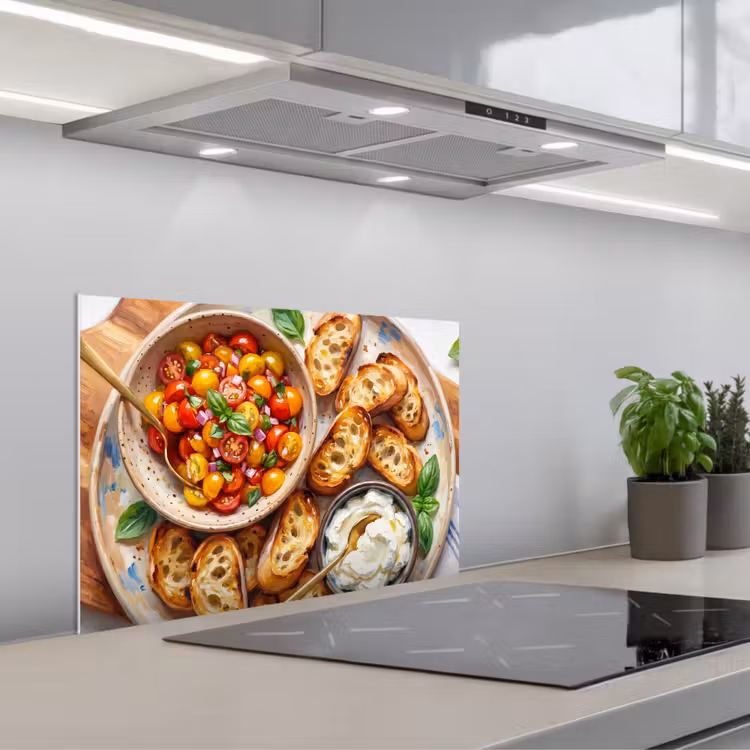Kitchen splashback for hob - Food - Tomato - Bread - Colorful - Kitchen — 1