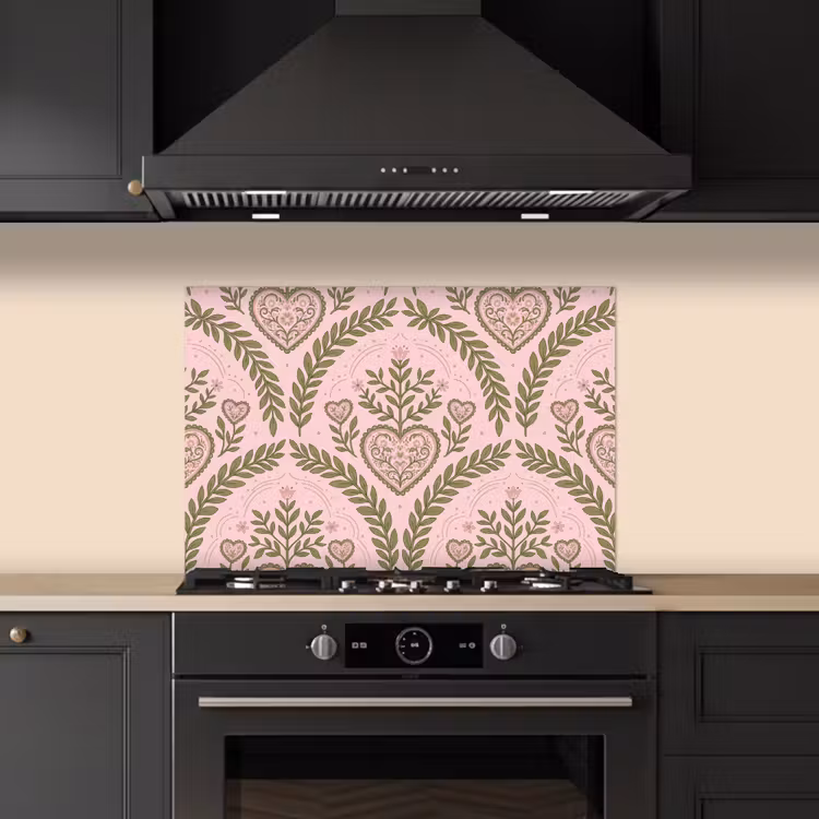 Kitchen splashback for hob - Pattern - Heart - Flowers - Folk - Pink — 5