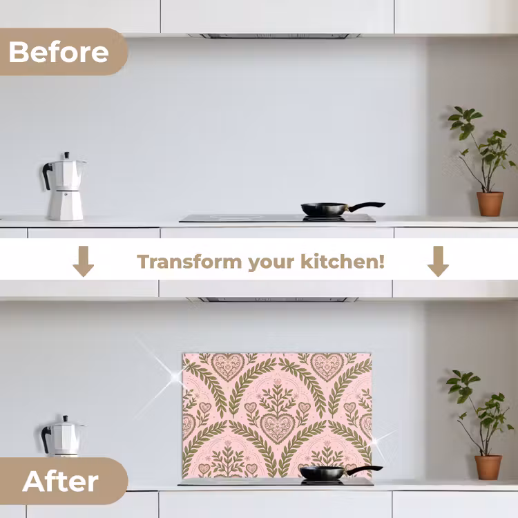 Kitchen splashback for hob - Pattern - Heart - Flowers - Folk - Pink — 7