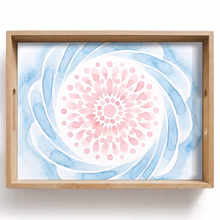 Tray - Abstract - Flower Shape - Watercolor - Pink - Blue — 1