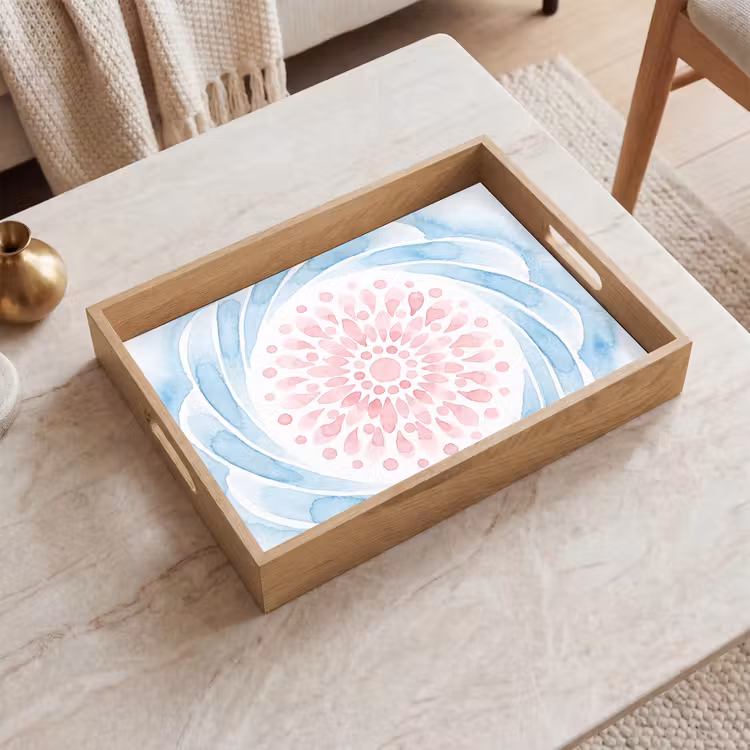 Tray - Abstract - Flower Shape - Watercolor - Pink - Blue — 2
