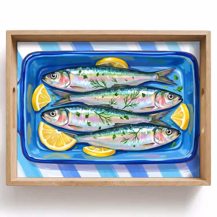 Tray - Fish - Lemon - Herbs - Food - Blue — 1