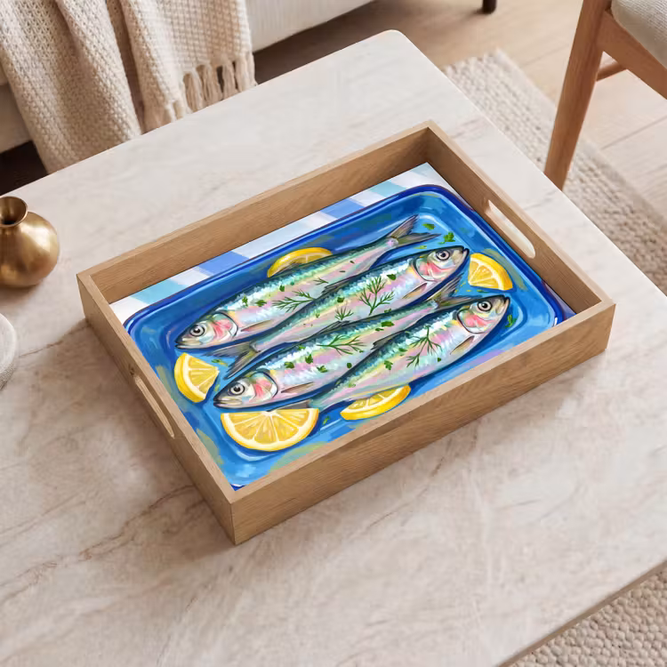 Tray - Fish - Lemon - Herbs - Food - Blue — 2
