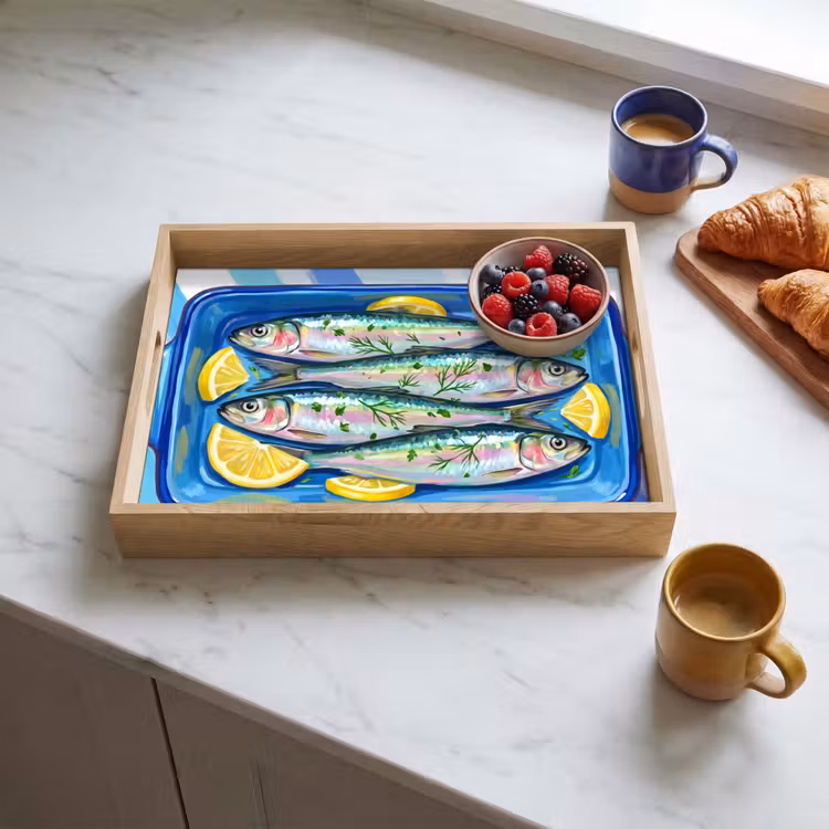 Tray - Fish - Lemon - Herbs - Food - Blue — 3