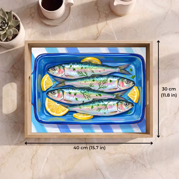 Tray - Fish - Lemon - Herbs - Food - Blue — 7