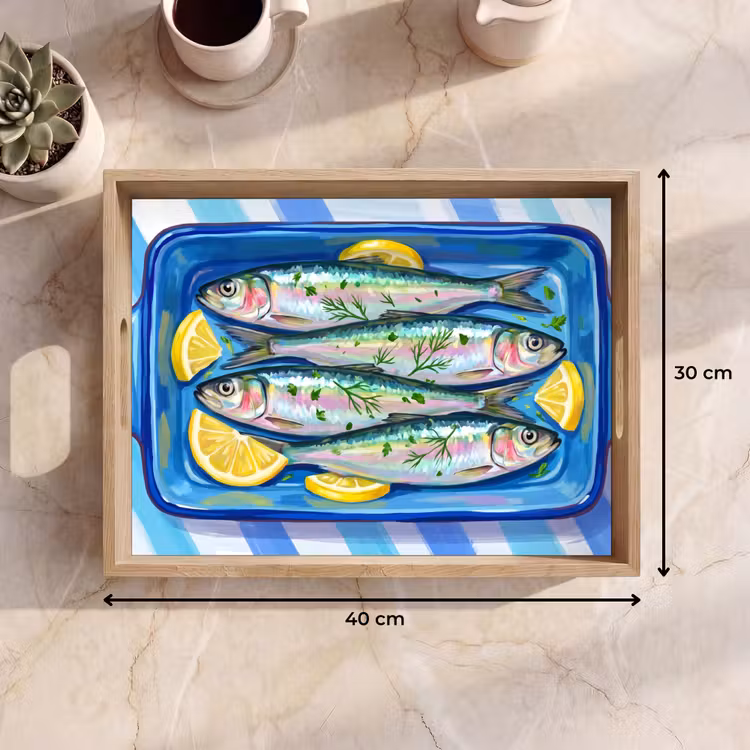 Tray - Fish - Lemon - Herbs - Food - Blue — 8