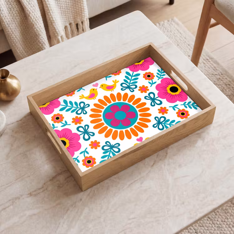 Tray - Flowers - Bird - Pattern - Colorful - Modern — 2