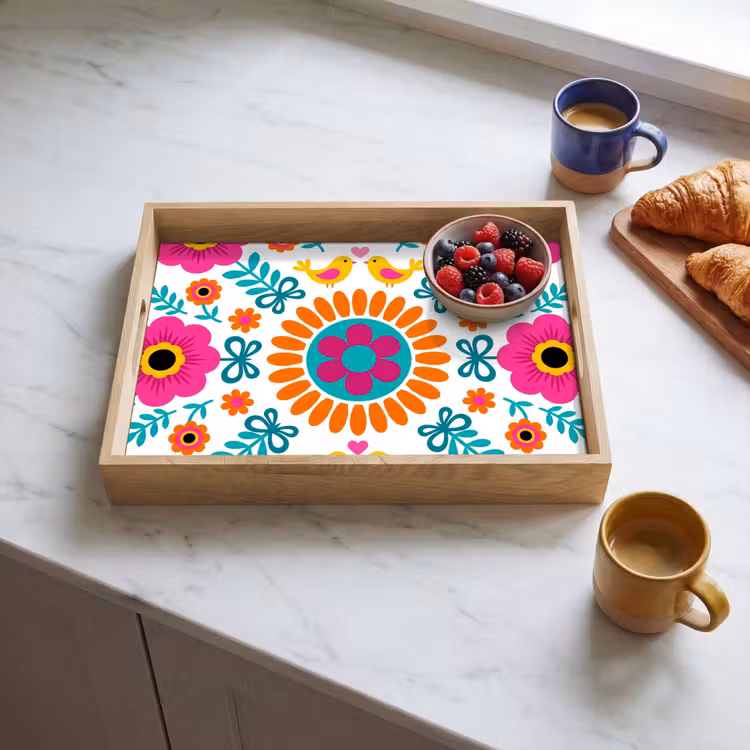 Tray - Flowers - Bird - Pattern - Colorful - Modern — 3