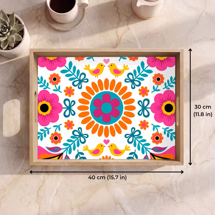Tray - Flowers - Bird - Pattern - Colorful - Modern — 7