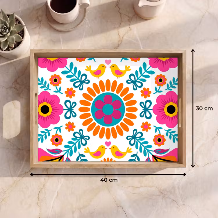 Tray - Flowers - Bird - Pattern - Colorful - Modern — 8