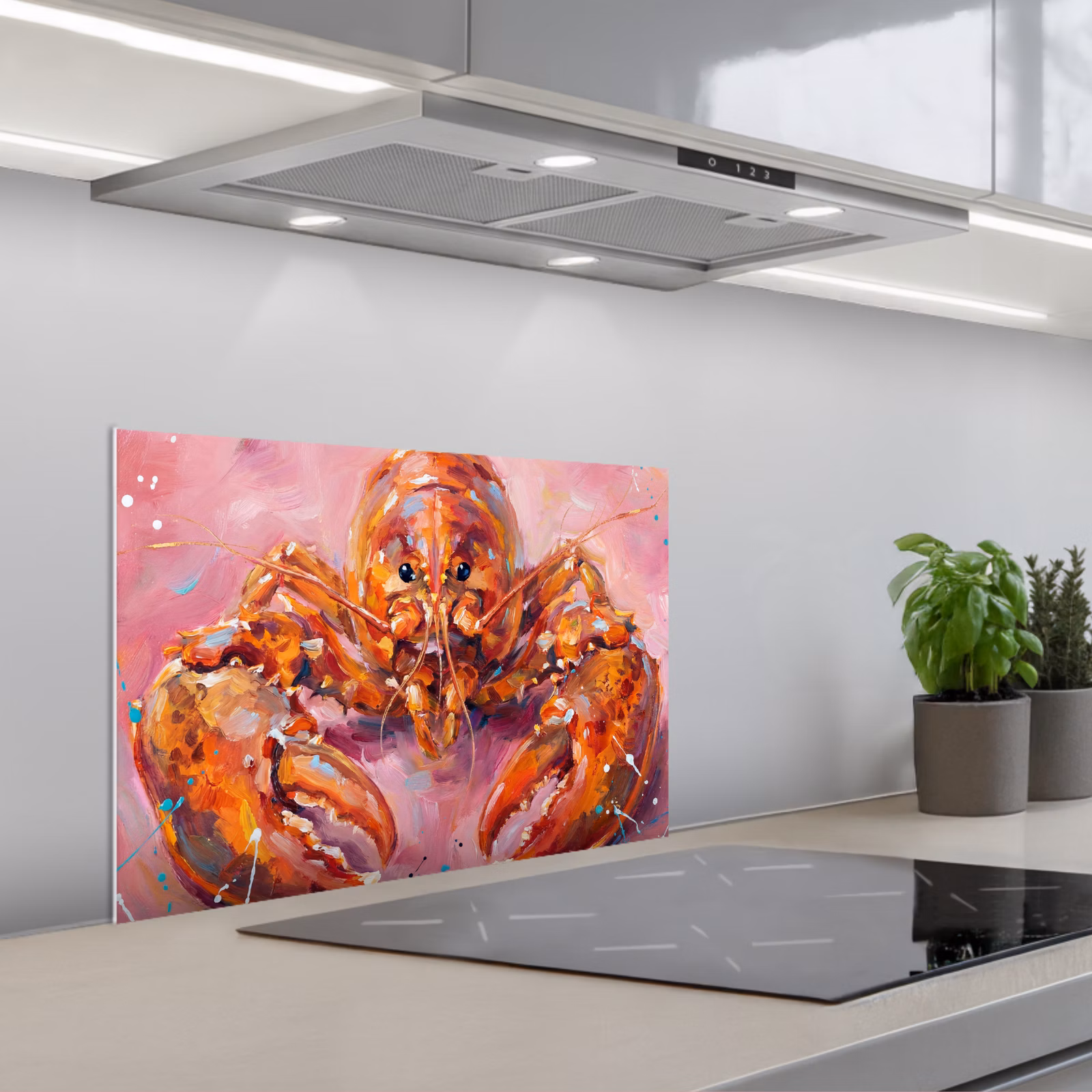 Kitchen splashback for hob - Marine Life - Lobster - Spatters - Abstract - Pink — 1
