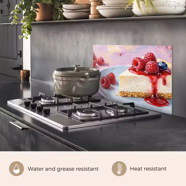 Kitchen splashback for hob - Food - Cheesecake - Berries - Abstract - Pink — 2