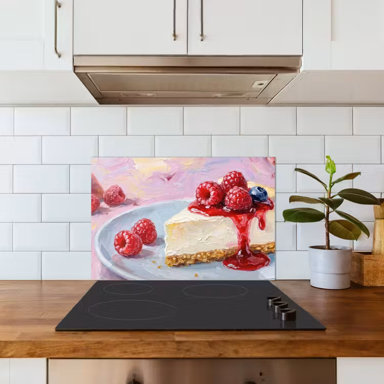 Kitchen splashback for hob - Food - Cheesecake - Berries - Abstract - Pink — 3