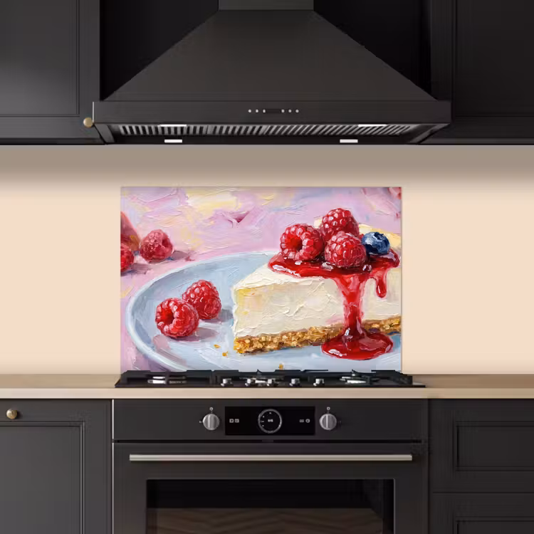 Kitchen splashback for hob - Food - Cheesecake - Berries - Abstract - Pink — 5