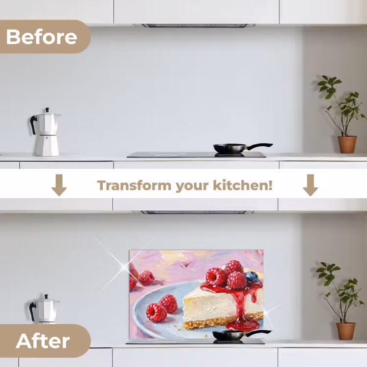 Kitchen splashback for hob - Food - Cheesecake - Berries - Abstract - Pink — 7