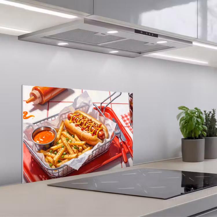 Kitchen splashback for hob - Food - Hot Dog - Fast Food - Modern - Red — 1