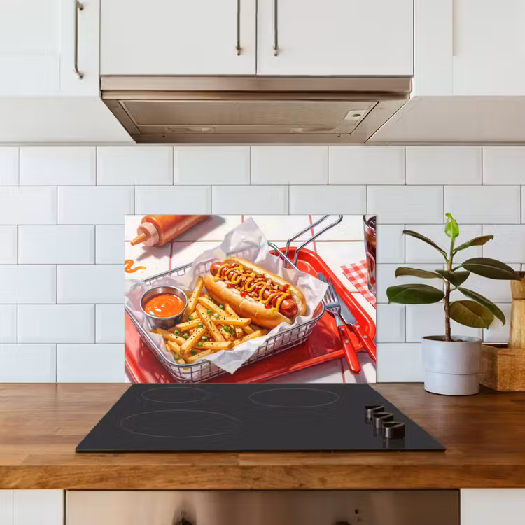 Kitchen splashback for hob - Food - Hot Dog - Fast Food - Modern - Red — 3