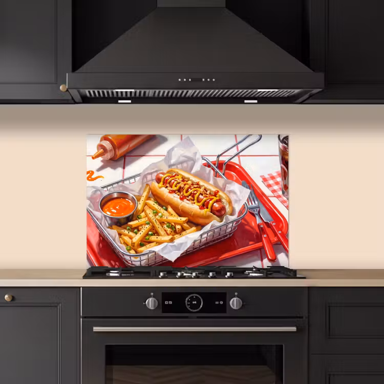 Kitchen splashback for hob - Food - Hot Dog - Fast Food - Modern - Red — 5