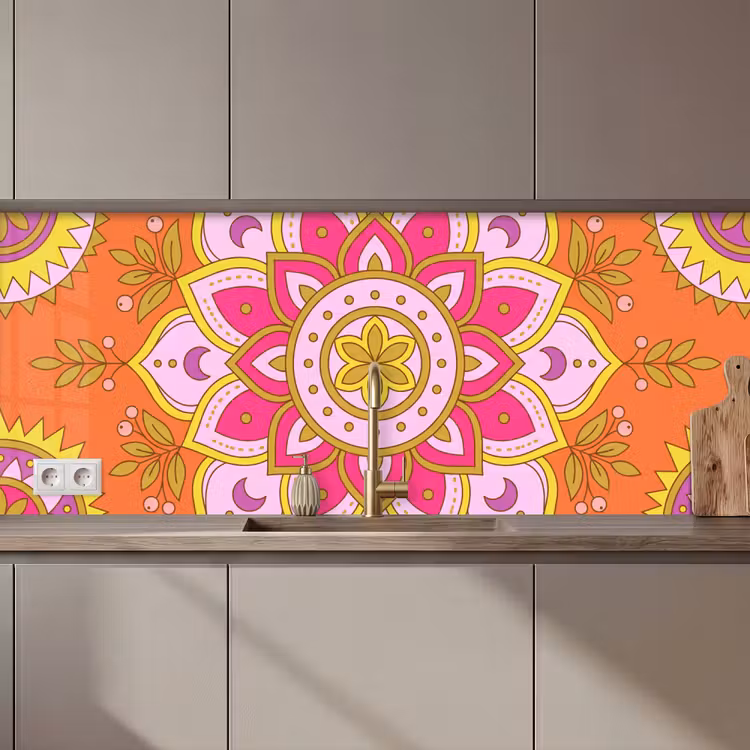 Kitchen splashback - Pattern - Floral Motif - Decoration - Abstract - Pink — 1