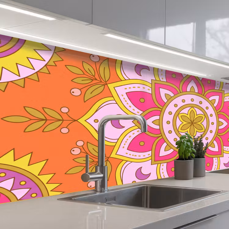 Kitchen splashback - Pattern - Floral Motif - Decoration - Abstract - Pink — 2