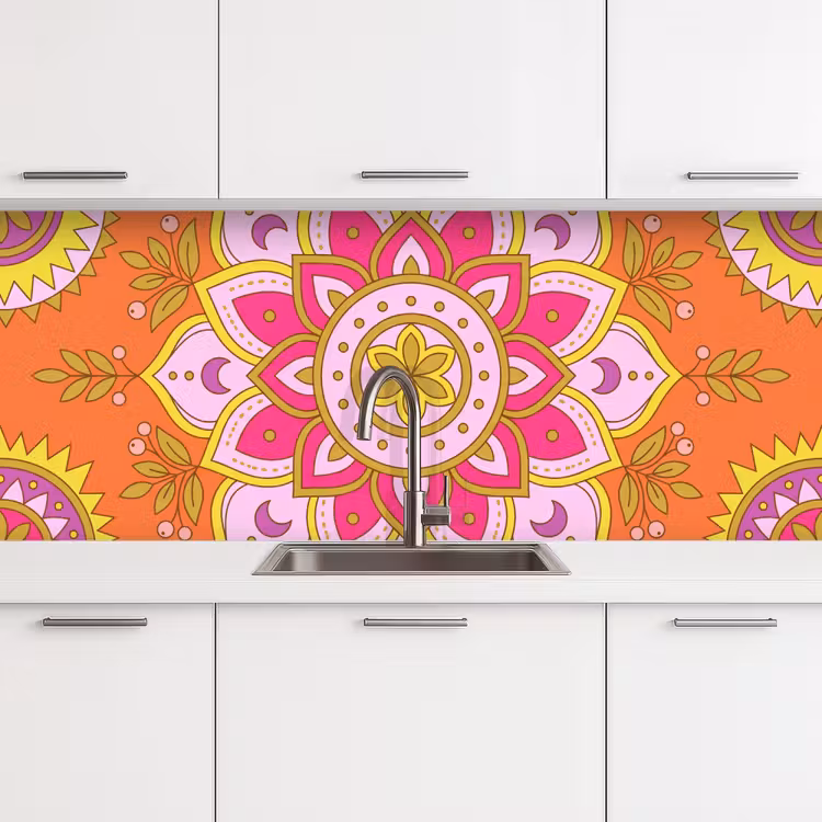 Kitchen splashback - Pattern - Floral Motif - Decoration - Abstract - Pink — 4