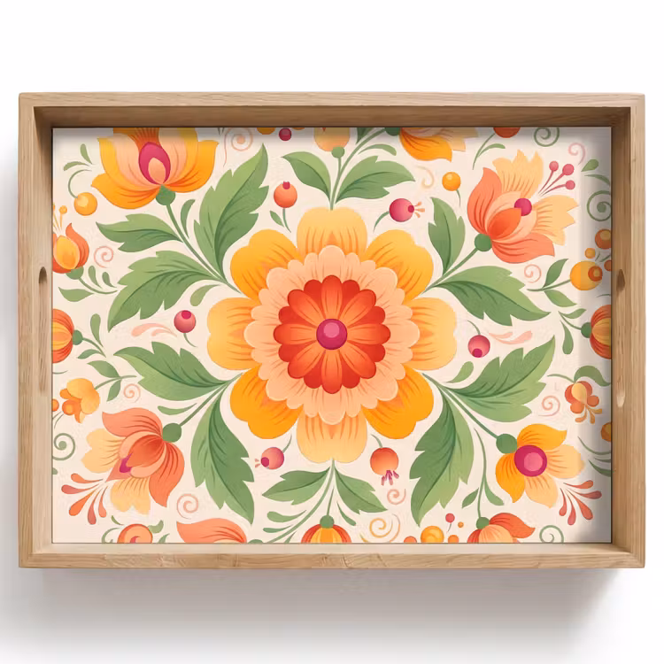 Tray - Flowers - Pattern - Decorative - Orange — 1
