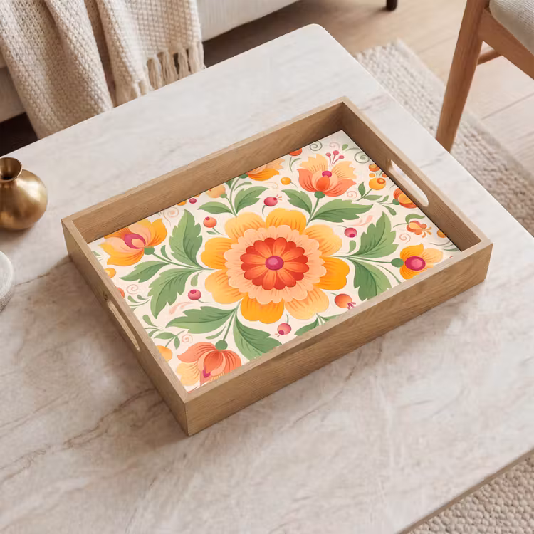 Tray - Flowers - Pattern - Decorative - Orange — 2