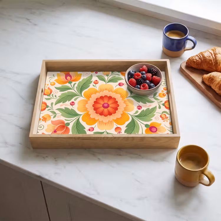 Tray - Flowers - Pattern - Decorative - Orange — 3