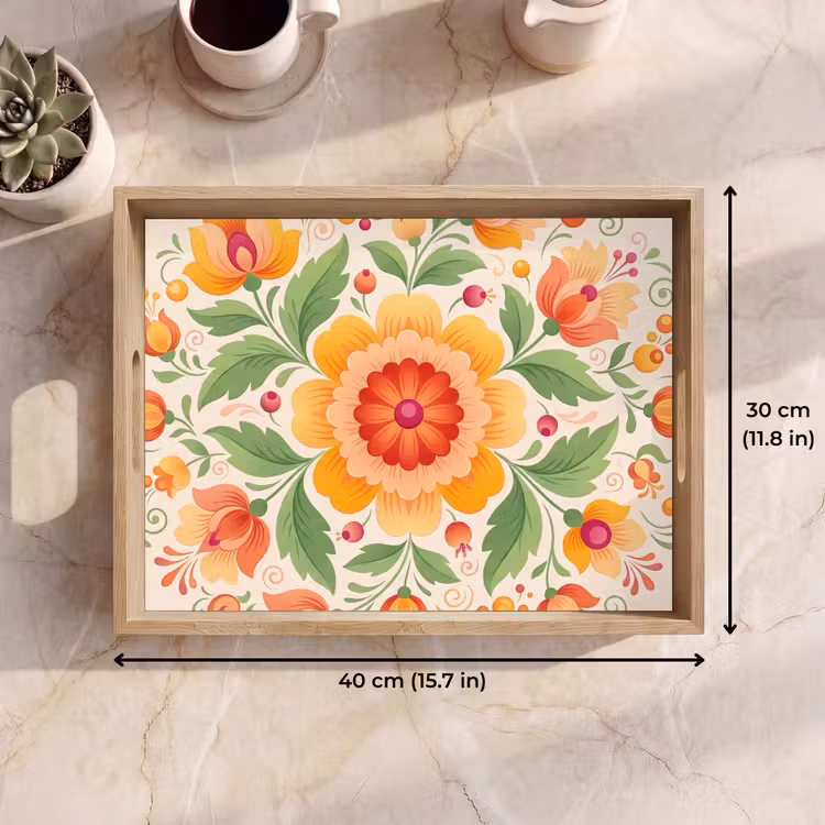 Tray - Flowers - Pattern - Decorative - Orange — 7