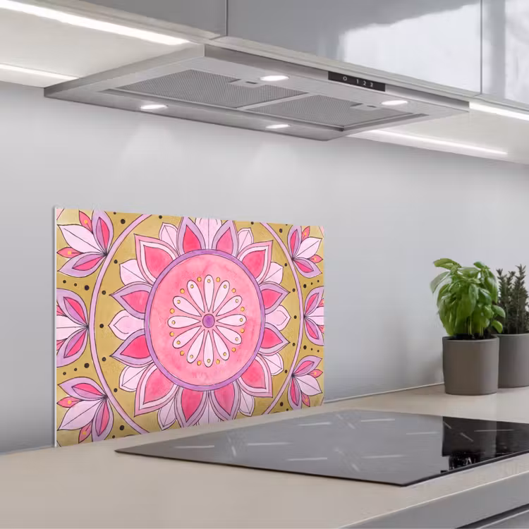 Kitchen splashback for hob - Mandala - Pattern - Art - Watercolor - Pink — 1
