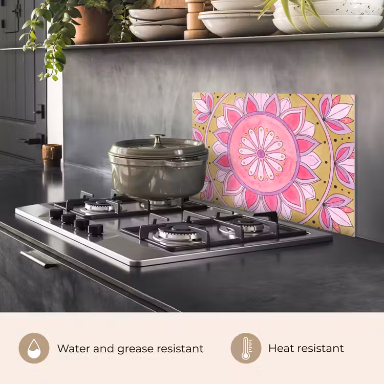 Kitchen splashback for hob - Mandala - Pattern - Art - Watercolor - Pink — 2