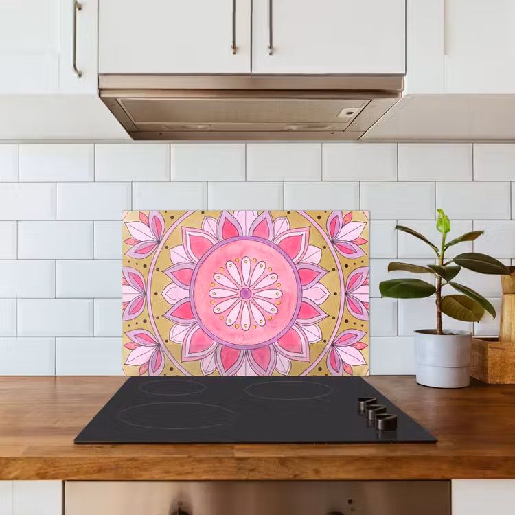 Kitchen splashback for hob - Mandala - Pattern - Art - Watercolor - Pink — 3