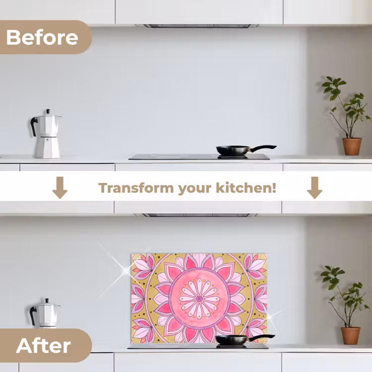 Kitchen splashback for hob - Mandala - Pattern - Art - Watercolor - Pink — 7