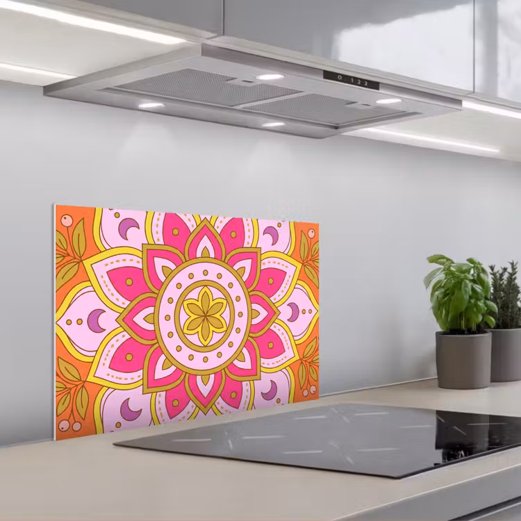Kitchen splashback for hob - Pattern - Floral Motif - Decoration - Abstract - Pink — 1
