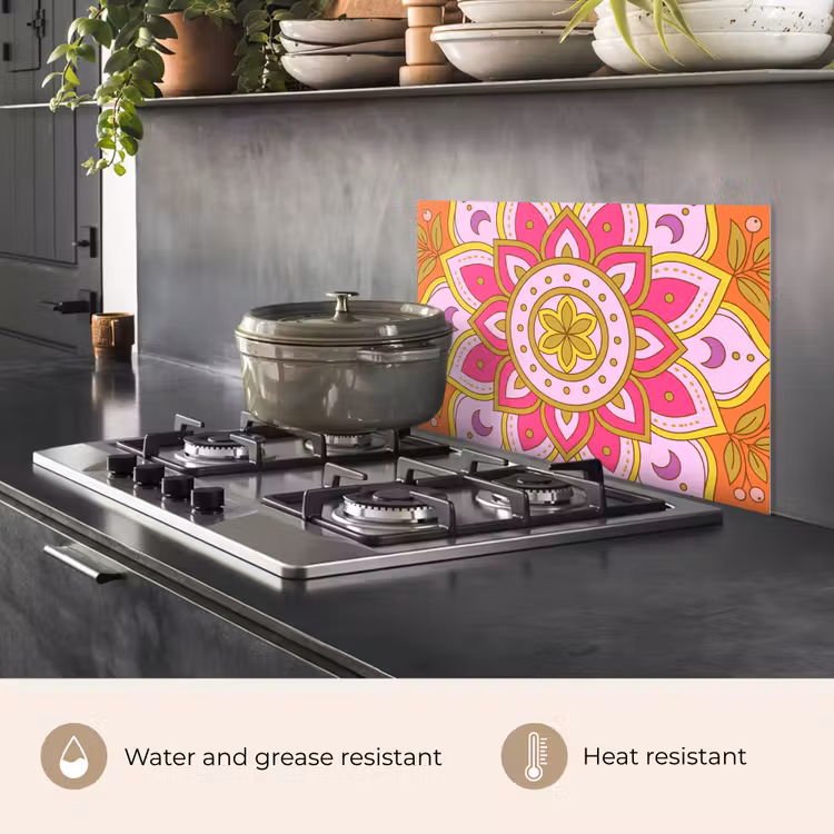 Kitchen splashback for hob - Pattern - Floral Motif - Decoration - Abstract - Pink — 2