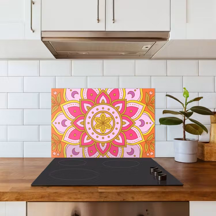 Kitchen splashback for hob - Pattern - Floral Motif - Decoration - Abstract - Pink — 3
