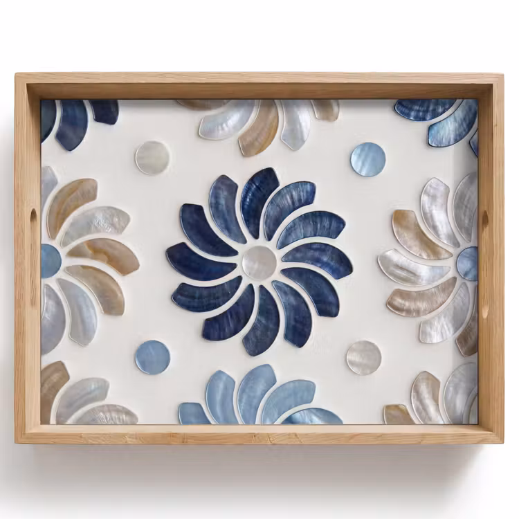 Tray - Flowers - Mother-of-Pearl - Abstract - Pattern - Blue — 1