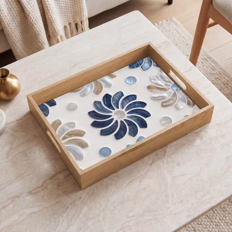 Tray - Flowers - Mother-of-Pearl - Abstract - Pattern - Blue — 2